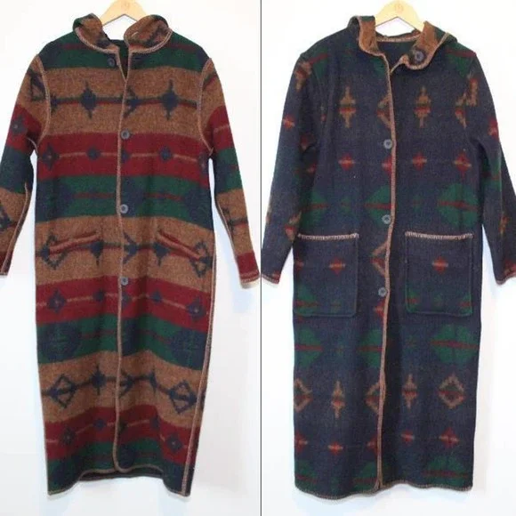 Woolrich Southwest Wool Reversible Long Hooded Blanket Coat Duster Small H14206 - Picture 3 of 16